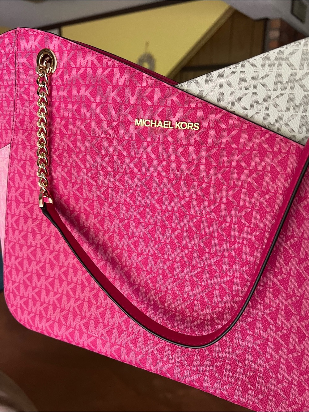 Michael Kors Two-Tone Pink Logo Tote with Gold Hardware